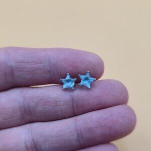 Sterling Silver Blue Glass Star Stud Earrings A5818
